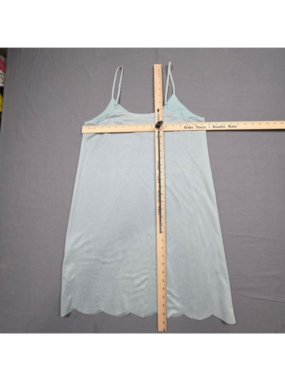 Mystree Small Sleeveless Light Blue Slip Dress Adjustable Straps Scalloped Hem - Picture 5 of 5